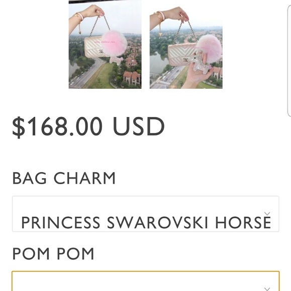 Handmade Fox fur pompom Bling Horse bag charm